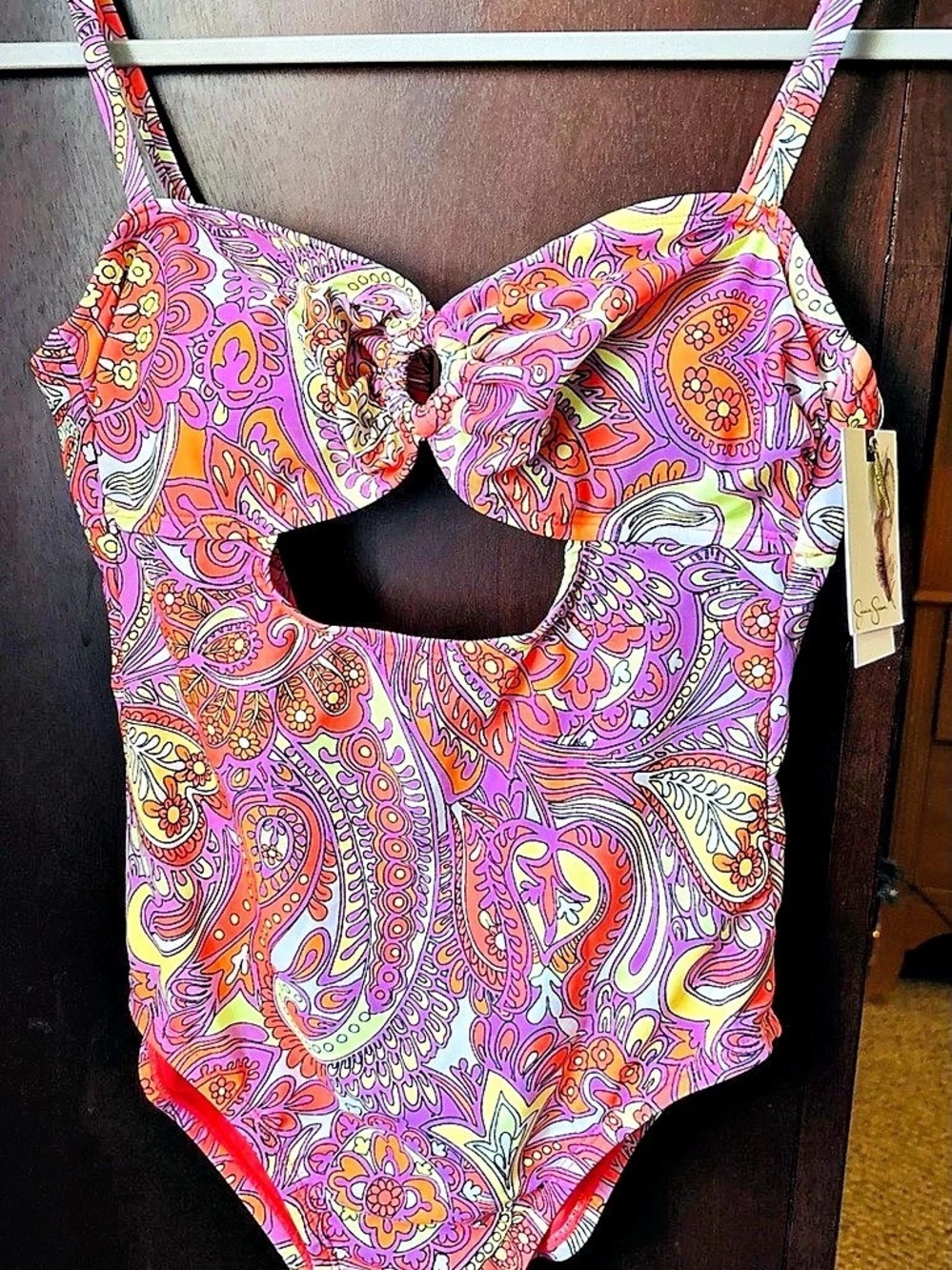 Jessica Simpson Paisley O-Ring Cutout One-Piece Swimsuit - size S  NWT